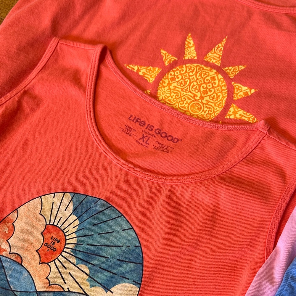 Life Is Good Women’s Tank Tops - Coral, Blue, Pink - Picture 3 of 7